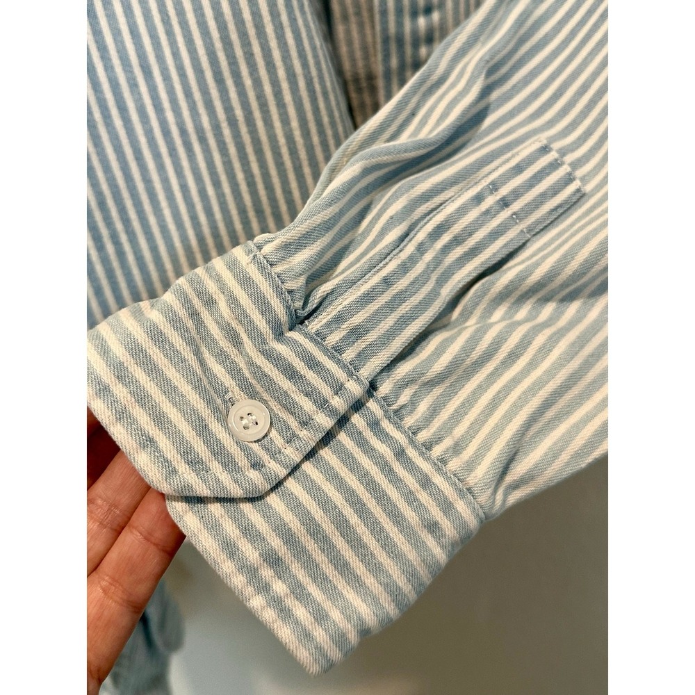 RSQ Blue White Stripe Crop Button Up Shirt XL Oversized - Picture 4 of 6